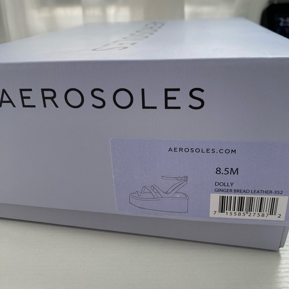 AEROSOLES Dolly Cognac Faux Leather Flatform Sandal with Braided Strap NWT - Picture 6 of 6